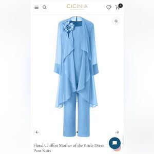Elegant Blue Chiffon Pant Suit